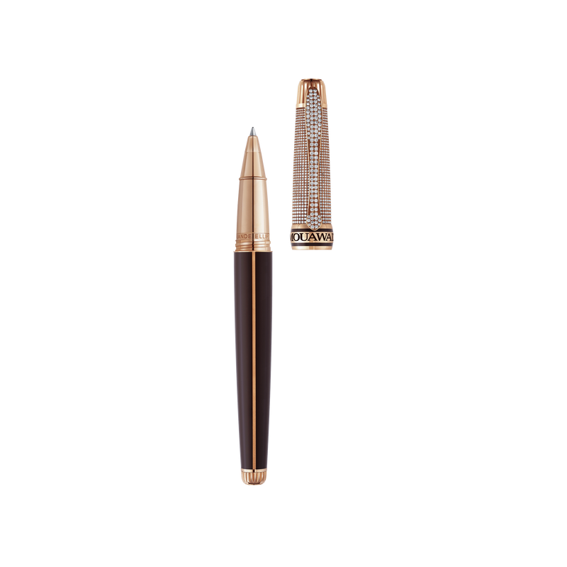 Grande Ellipse Rollerball Pen in Rose Gold, Cap with Full Pave Diamond