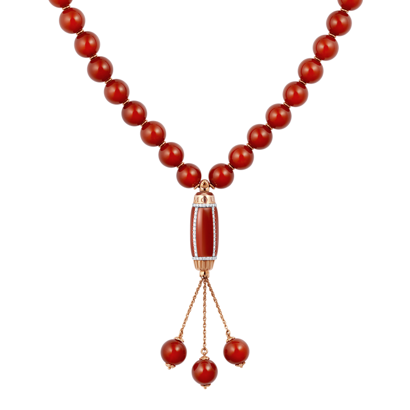 Grande Ellipse Prayer Beads in Red Agate and Diamond