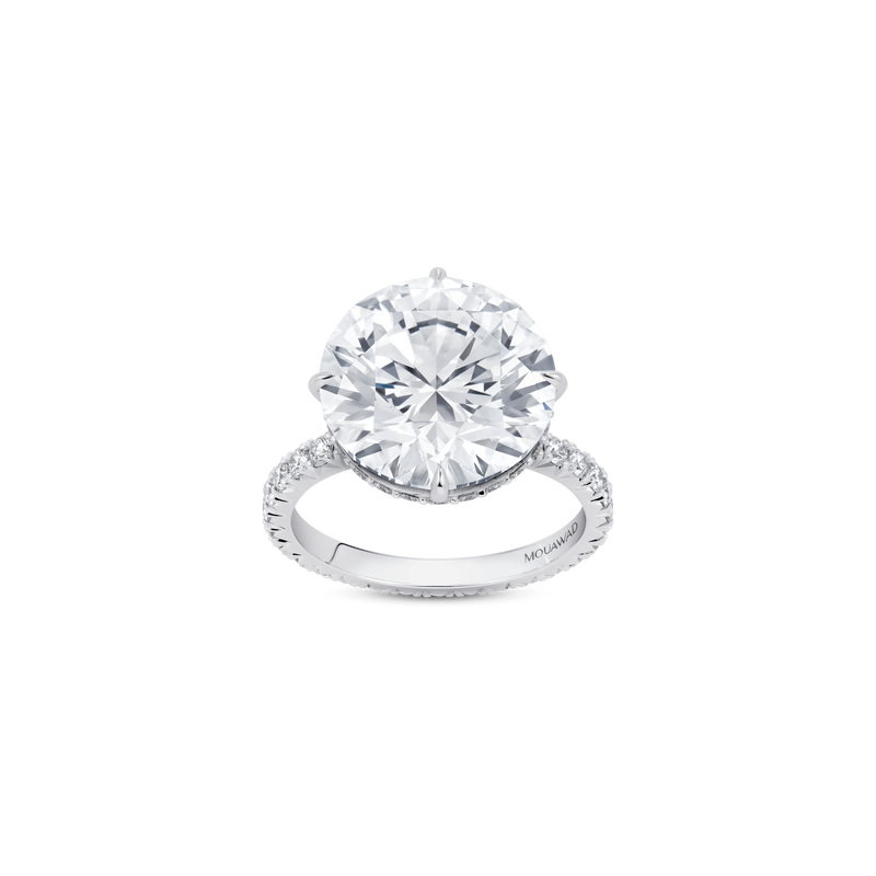 Mouawad Royale Round Brilliant Diamond Engagement Ring with Full Pavé Band