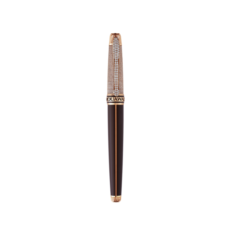 Grande Ellipse Rollerball Pen in Rose Gold, Cap with Full Pave Diamond
